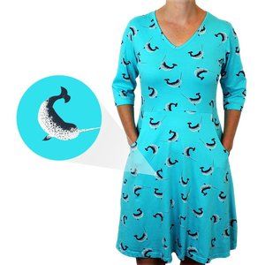 Svaha cotton blue narwhal print Rosalind dress 4X